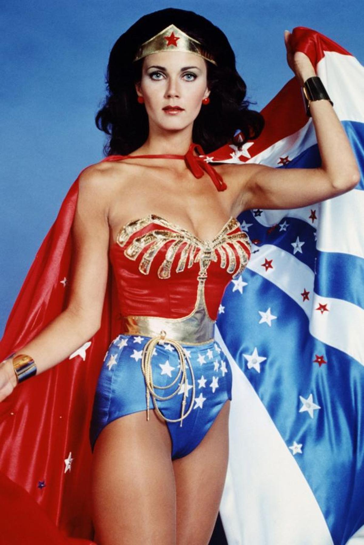 Lynda Carter donned skimpy (for the time) costume for the 1970s TV series “Wonder Woman.”
