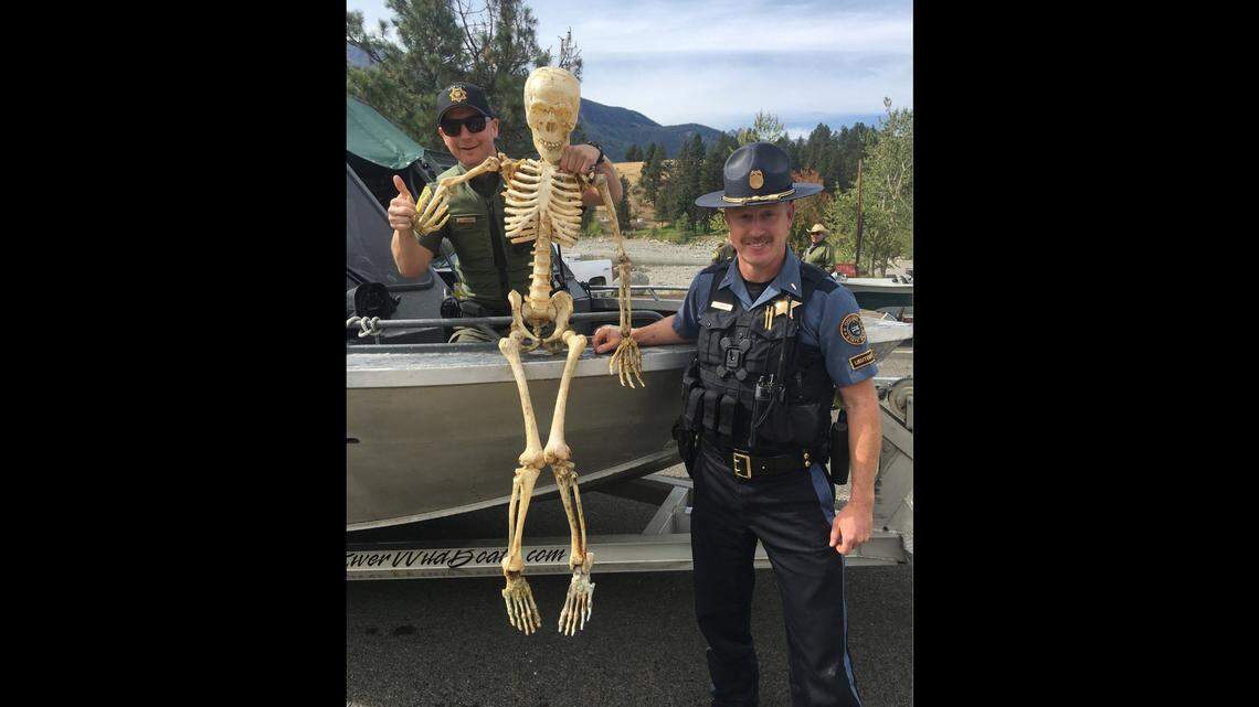 Oregon State Police recovered a plastic skeleton from a lake after a fisherman reported seeing possible human remains.