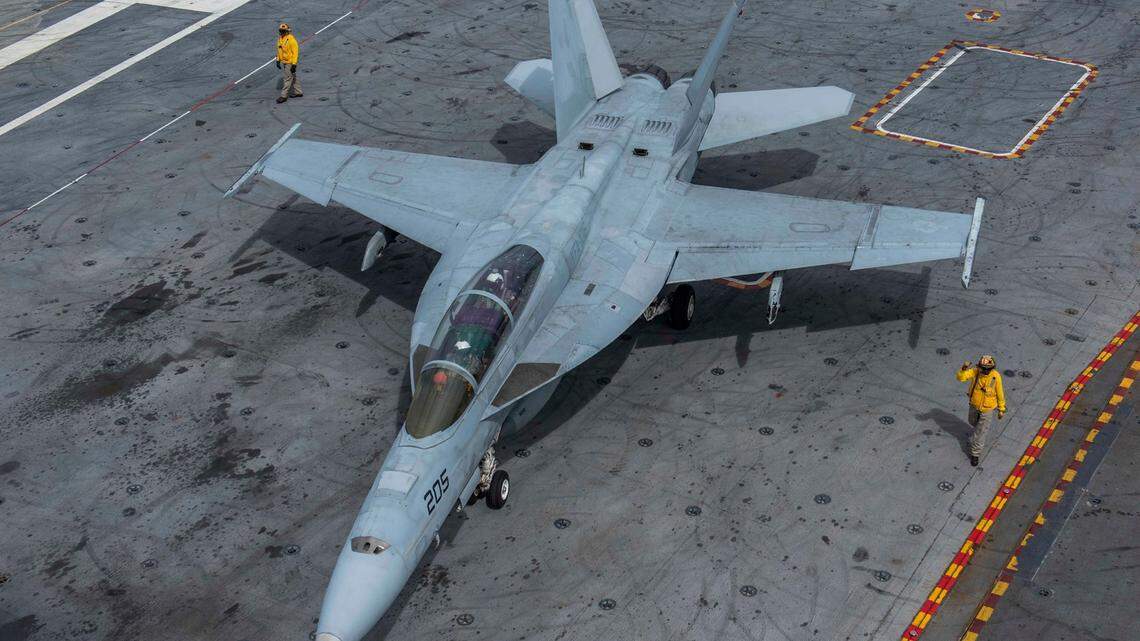 A U.S. Navy Super Hornet jet (not the one pictured) crashed Monday in a remote part of Death Valley National Park, officials said.