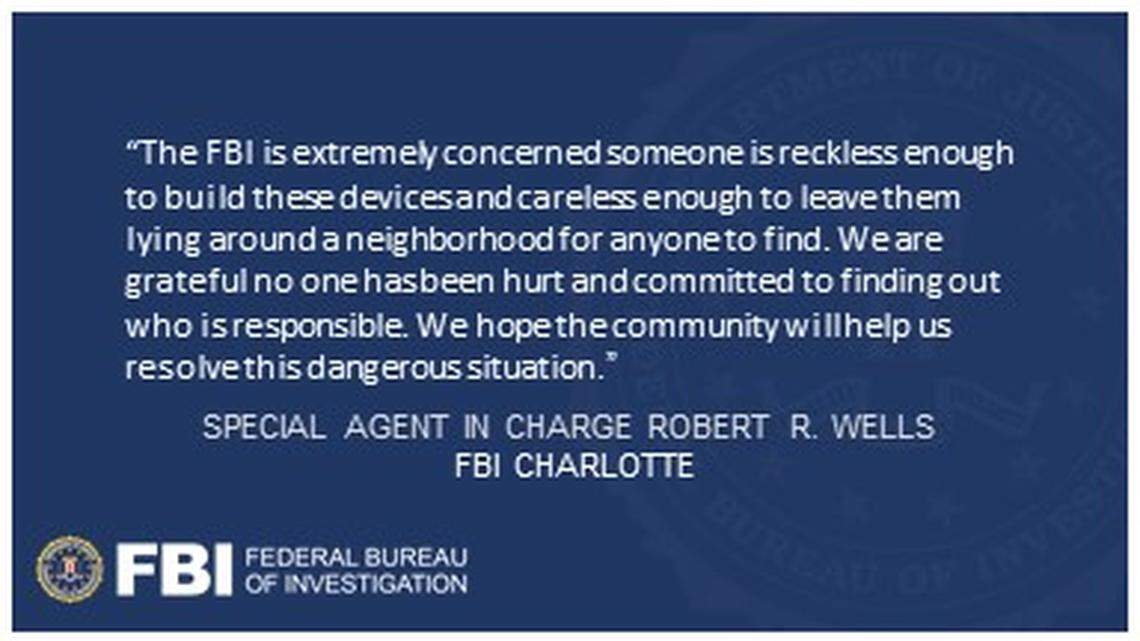 The FBI is offering a $10,000 reward for information on at least five homemade bombs found on a single street in Gibsonville, North Carolina since Jan. 22.