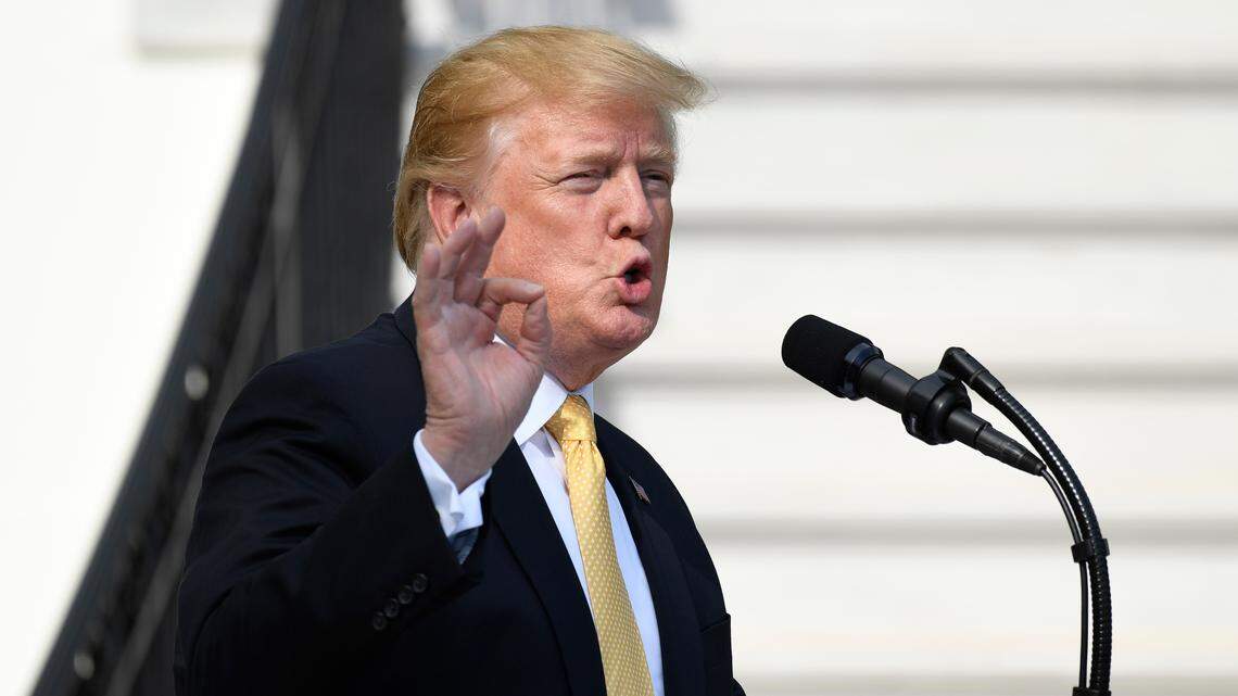 President Donald Trump speaks on the South Lawn of the White House in Washington, Thursday, April 25, 2019, as part of the activities for Take Our Daughters and Sons to Work Day at the White House.