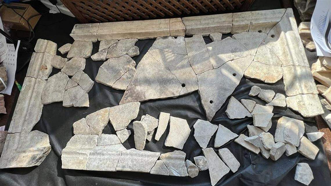 Several fragments from marble tables used for rituals were discovered, officials said.