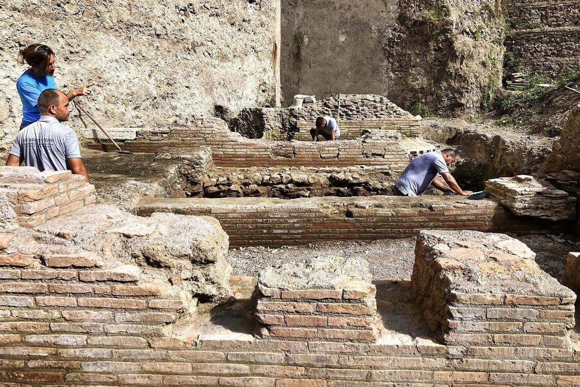 Layers of brick walls unearthed at the site of Nero’s theater