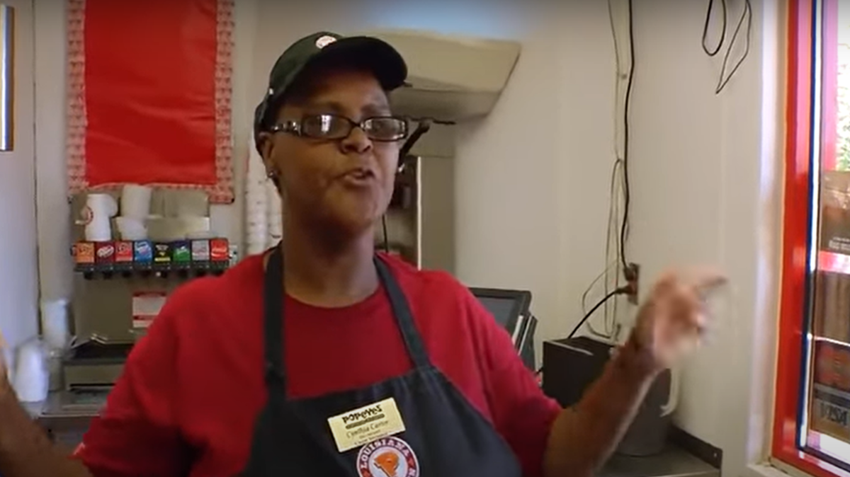 Cynthia Carter, the “Patti LaBelle of Popeyes” was featured on the Meredith Vieira Show in 2014.