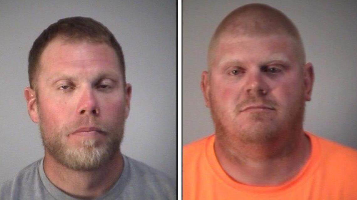 Deputies arrested two men — Brent Van Besien, 33, at left; and James Robert Reidnauer, 30, at right — near Leesburg, Florida, earlier this month after they yelled slurs and fired shots at biracial children taking a shortcut home, the kids’ mother said.