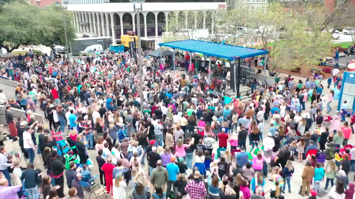 Christian worship leader Sean Feucht said “thousands” attended a #LetUsWorship revival event in downtown Greensboro on Palm Sunday. Videos show few people in the crowd wearing masks or practicing social distancing.