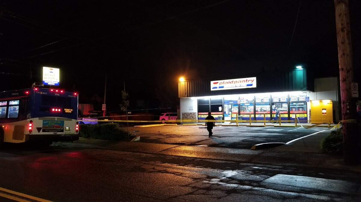 Portland, Oregon, police are looking for suspects who chained a store’s ATM to their pickup and yanked it away until crashing into a public bus and fleeing the scene, photos show. No one was injured, police said.