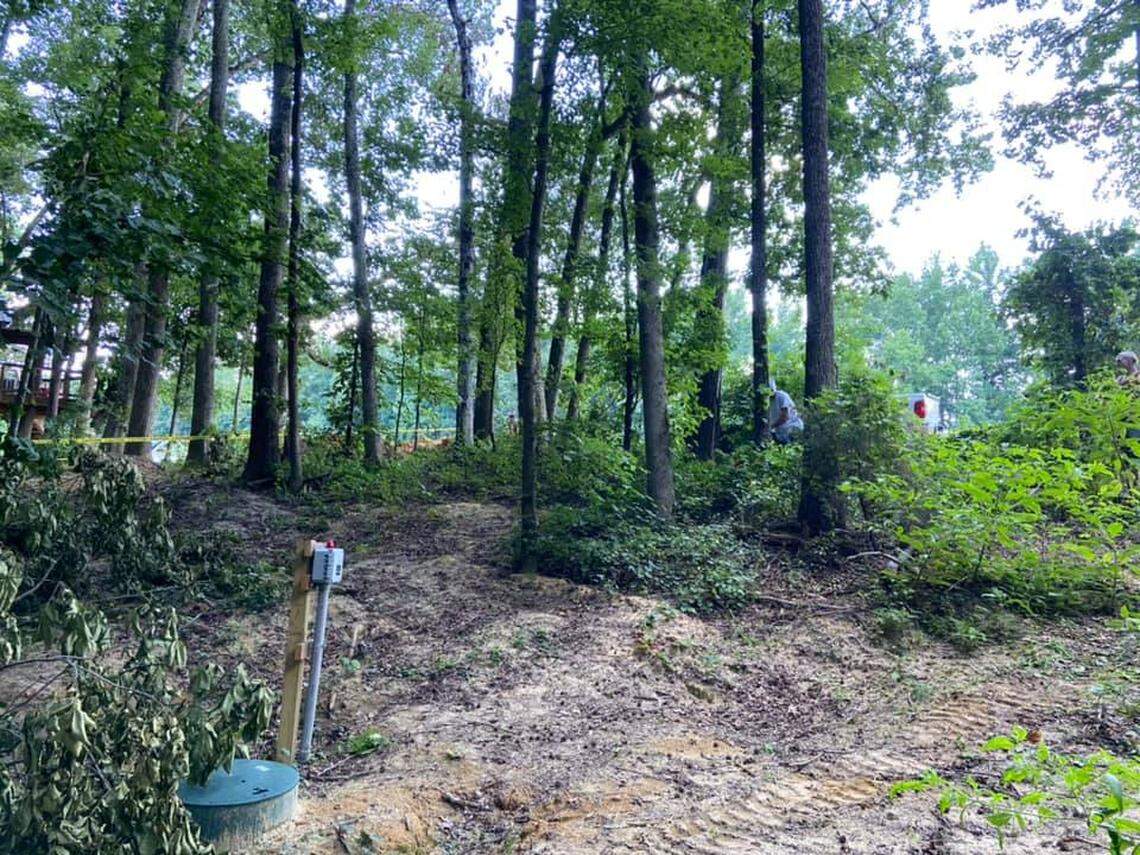 The hobbit hole was built into a banked area near the water runoff at the treesort, owner Trent Cherry told McClatchy News.