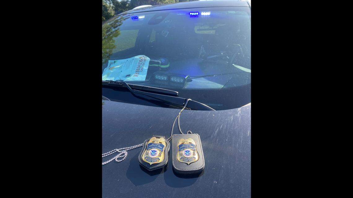 A man was arrested and charged after police said they found him driving with fake law enforcement badges, drugs and his 3-year-old daughter in the car, according to the Florida Highway Patrol.