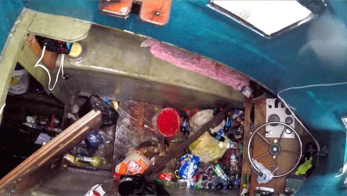 This photo shows the cabin inside a drug-filled submarine that a California-based Coast Guard crew seized in the Pacific Ocean in June, according to the branch of the armed forces.