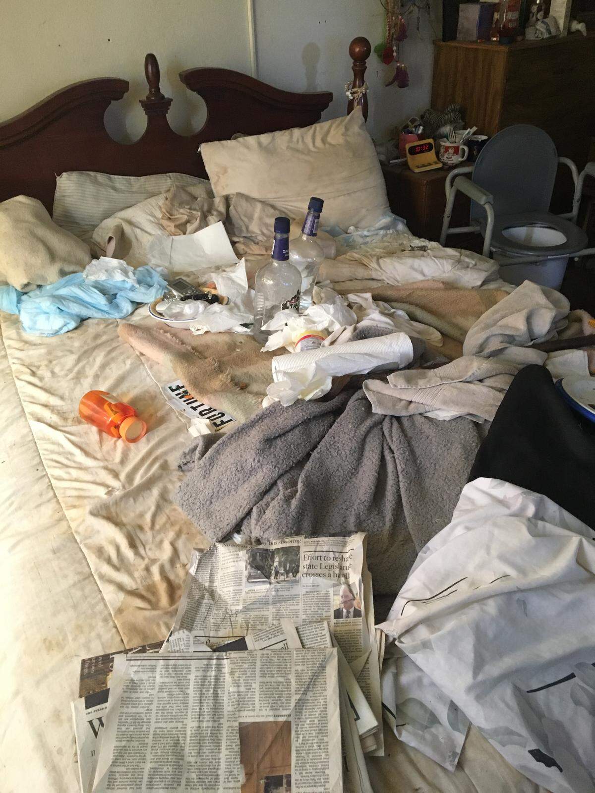 Deputies described the suspect’s 74-year-old sister — who was hospitalized and was covered in urine and feces — as a “possible victim” in the case.