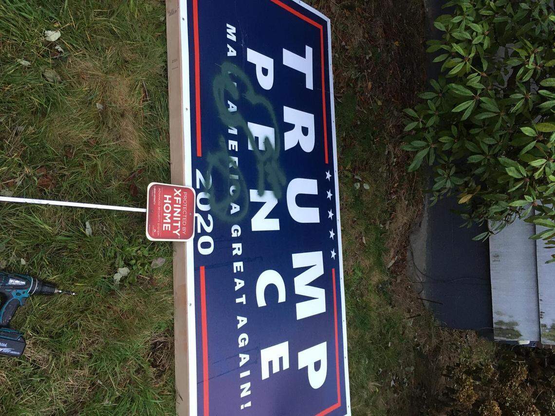 Chambers shared this photo that he said shows the sign after it was spray painted by vandals several weeks ago.