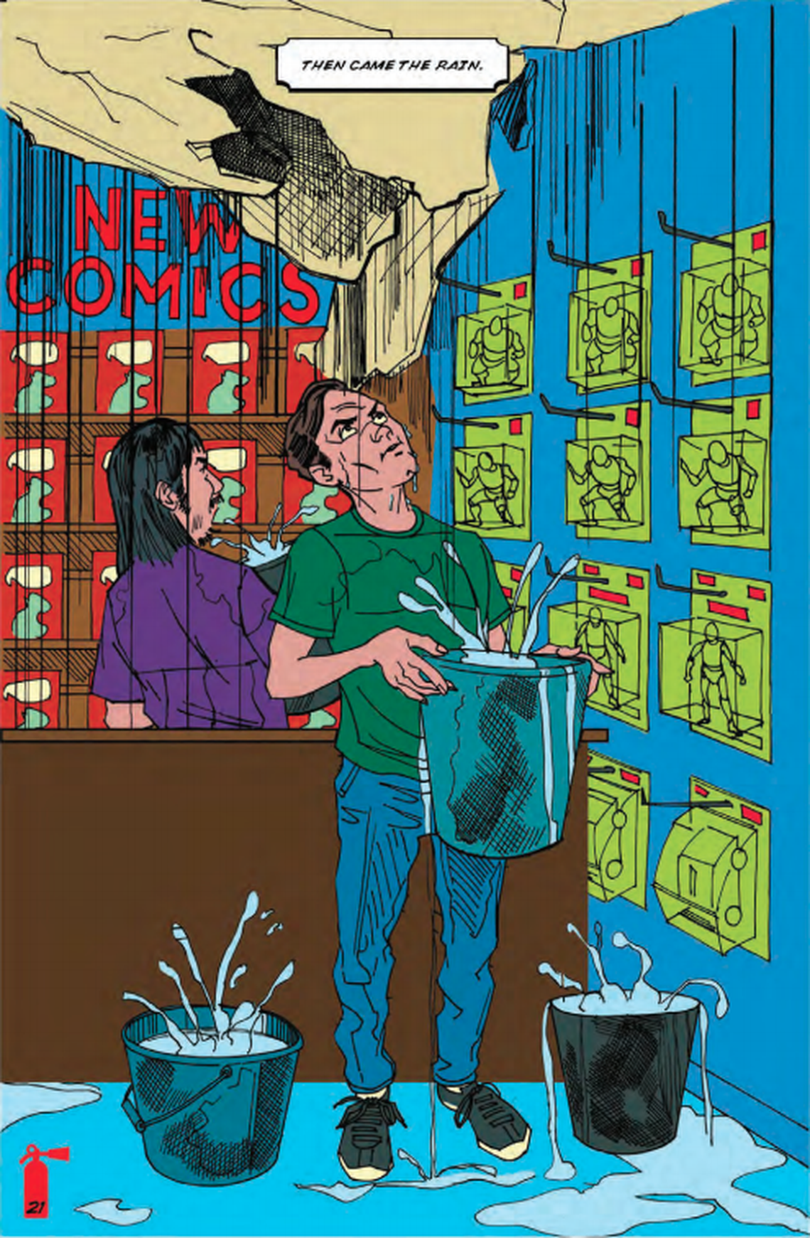 Several expensive comic books were reportedly damaged by rain water after more than a dozen fire extinguishers were launched on to Third Planet’s roof in 2019.