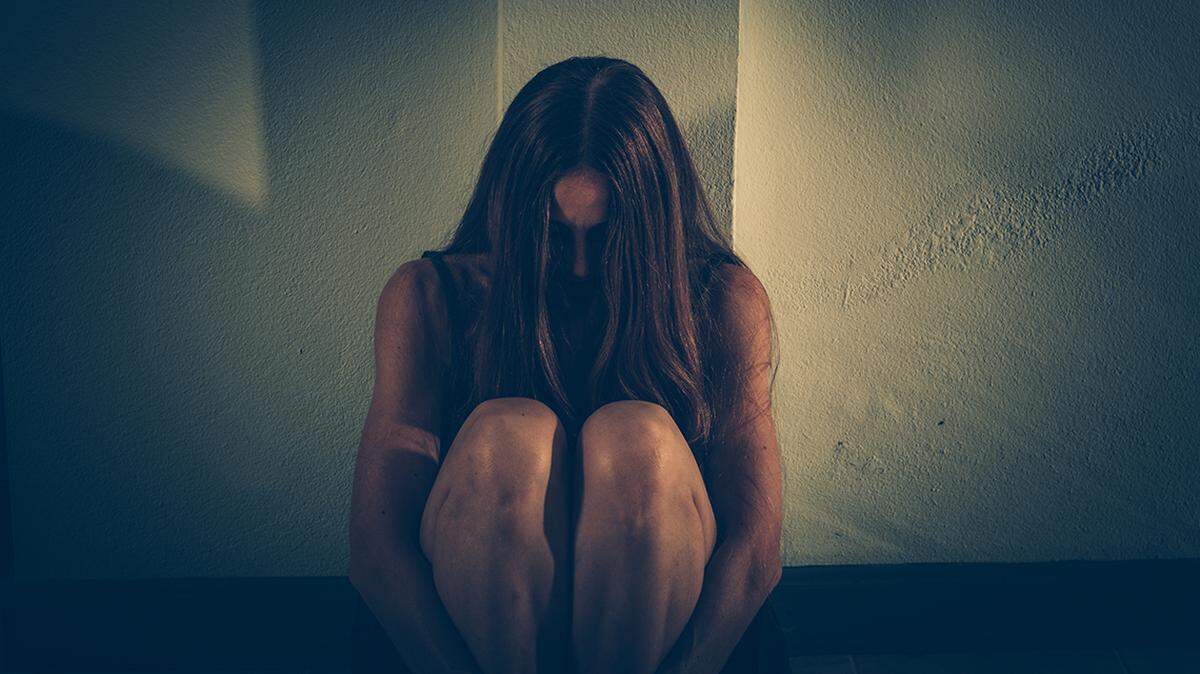 Woman victim. harassment, depression, drug addiction, human trafficking. PTSD post-traumatic stress