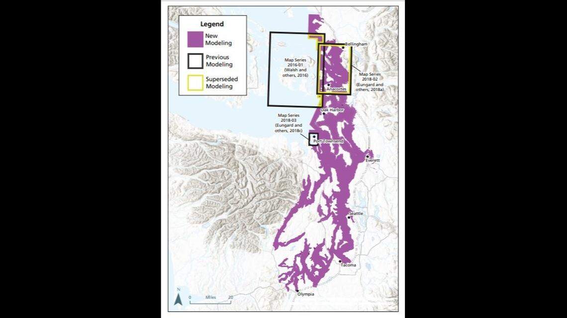 Previous modeling demonstrated the impacts the “Big One” would have around the Bellingham/Anacortes area, but the model was expanded to include Oak Harbor, Port Townsend, Everett, Seattle, Tacoma and Olympia, according to the Washington Department of Natural Resources.