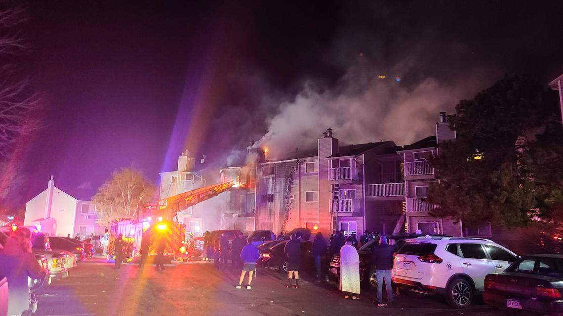 Flames engulfed an apartment building in Aurora, Colorado, police said.