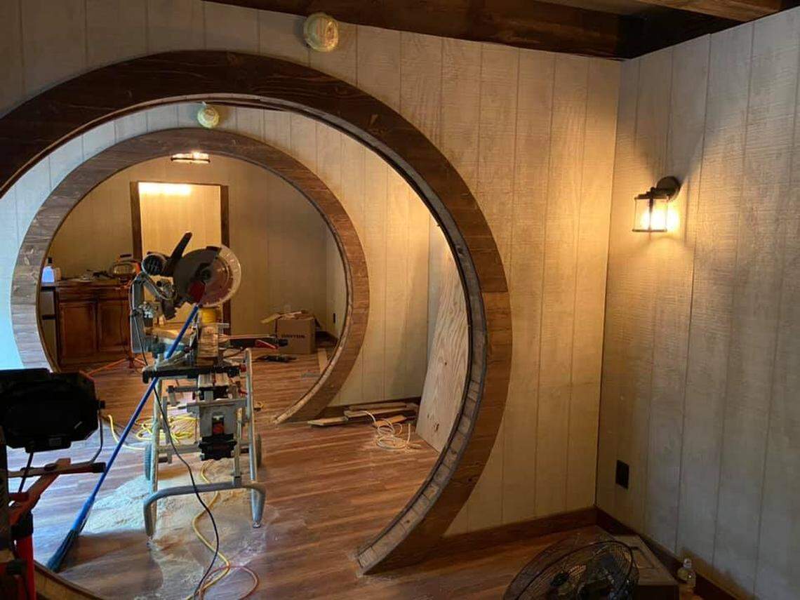 The hobbit hole is filled with rounded archways and natural wood to mimic The Shire in J.R.R. Tolkien’s “The Hobbit” and “The Lord of the Rings.”