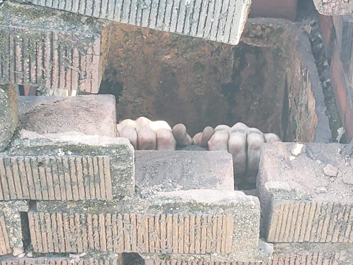 Cody Methanial Sargent, 29, nearly made it to the top of a chimney in his escape attempt, but he was left clinging to the top. Photo from Vanderburgh County Sheriff’s Office.