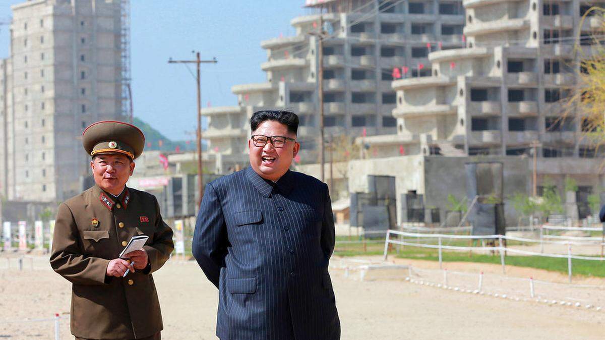 In this undated file photo provided on Saturday, May 26, 2018, by the North Korean government, North Korean leader Kim Jong Un inspects the construction site of the Wonsan-Kalma coastal tourist area in Gangwon-do, North Korea.
