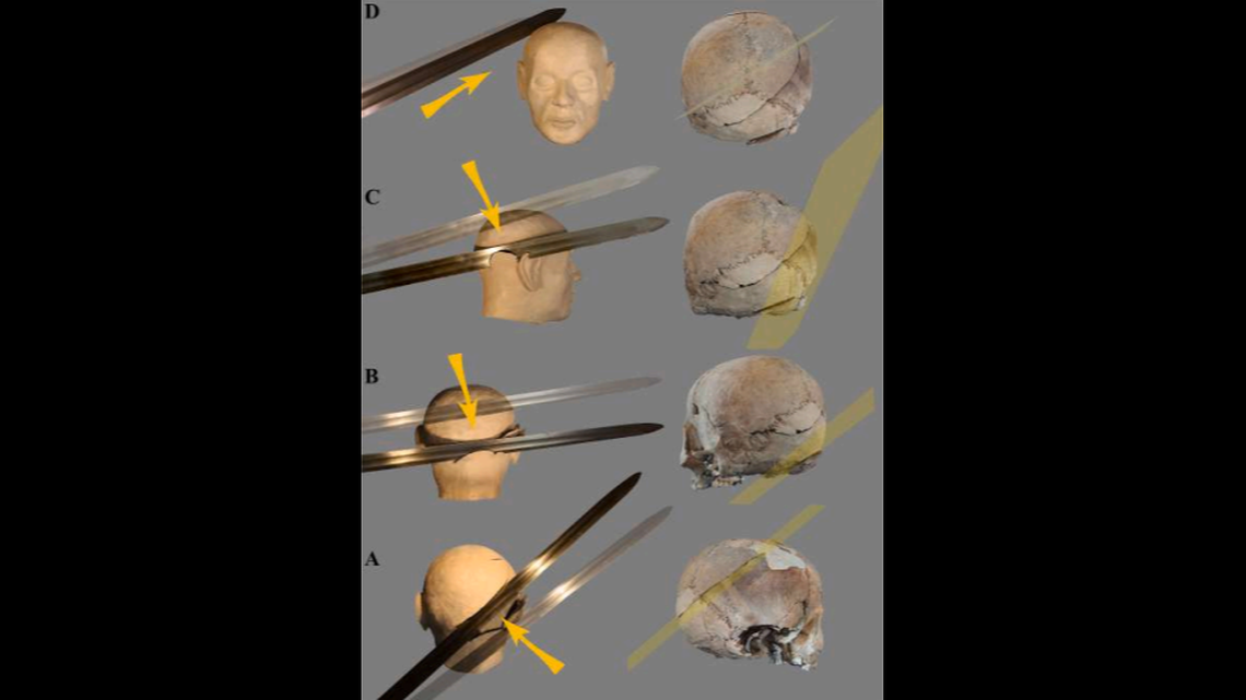 Researchers used four slash marks found on the skull of the victim to recreate the violent crime.