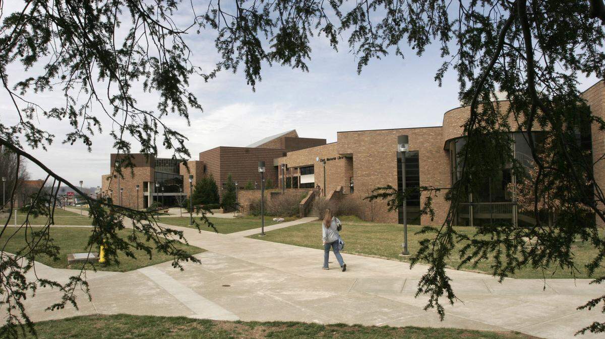 A student walks to class on the campus of Shawnee State University, on March 16, 2006 in Portsmouth, Ohio. Shawnee State University agreed with a professor Nick Meriwether’s right to choose when to use pronouns when referring to students after a three-year lawsuit.