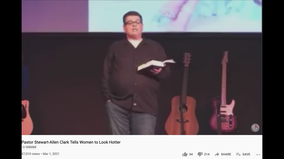 Stewart-Allen Clark, a pastor at First General Baptist church in Malden, Missouri, is on leave after a sexist sermon about marriage and women’s appearances. Screengrab from Friendly Atheist on YouTube.