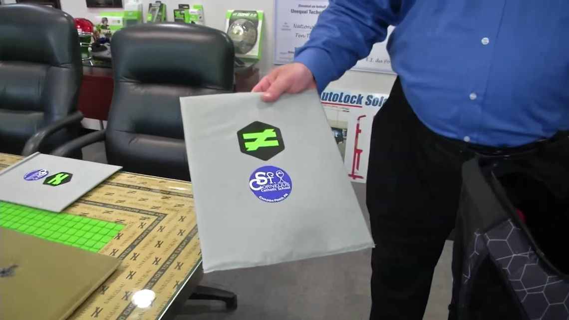 Unequal Technology gave bulletproof panels for backpacks to graduating eighth-graders at Saint Cornelius School in Glen Mills, Pennsylvania, to prepare them for high school as school shootings capture national attention.