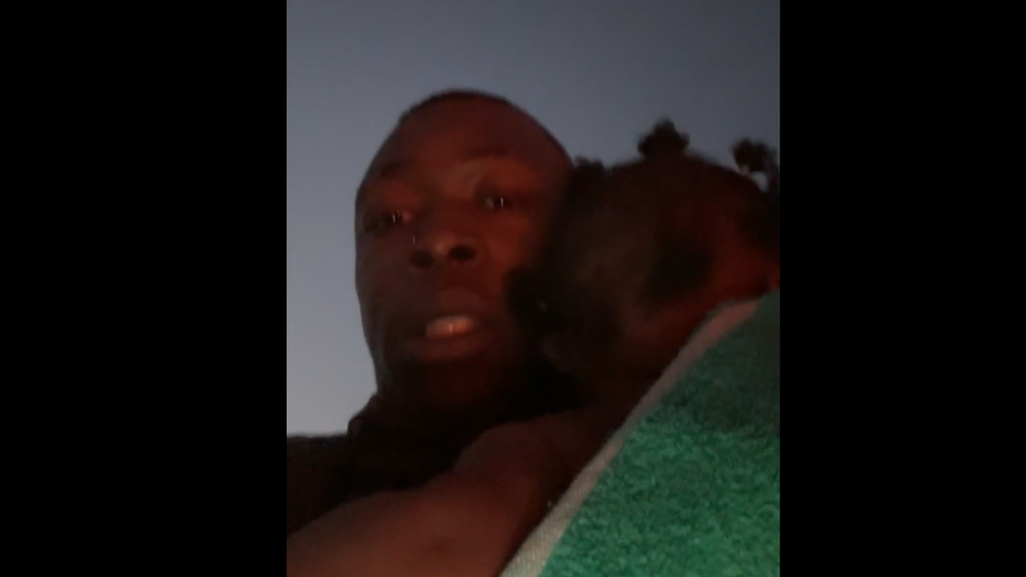 The man found a naked baby trying to get out of a front door that was tied with a shoelace.