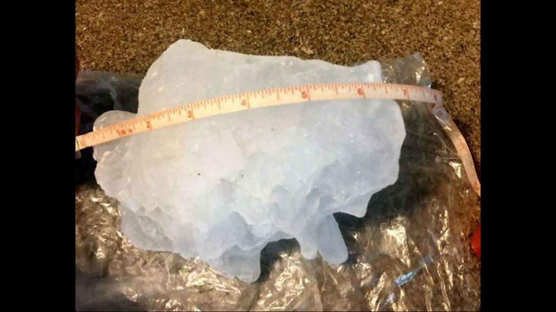 A hailstone that dropped near Hondo, Texas, during a storm in April is officially the largest to be recorded in the state, the National Weather Service says. Photo from NOAA.