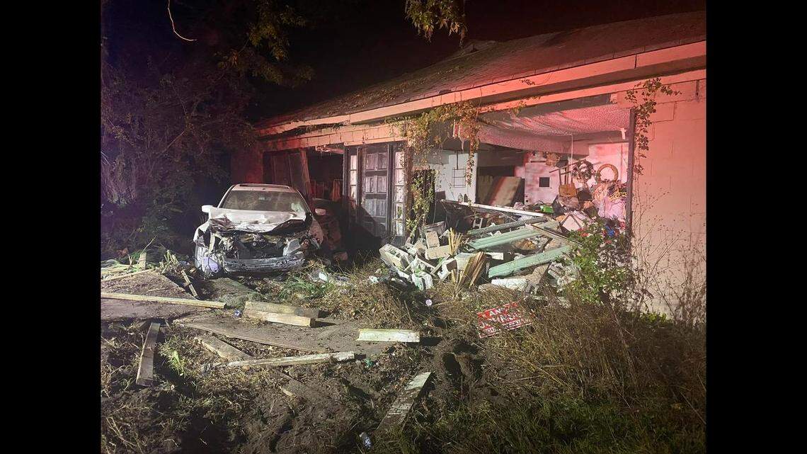 A driver struck a deer before losing control and smashing into the side of a building, a South Carolina fire department said.