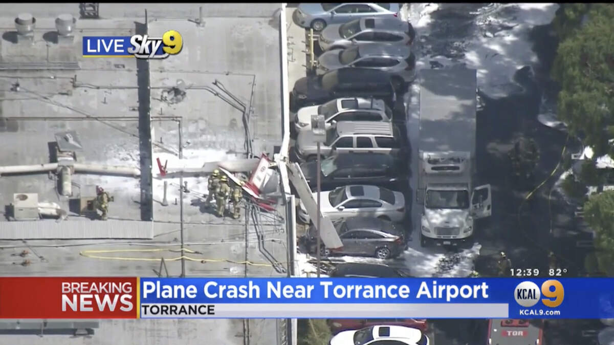 A private plane crash-landed on the roof of a Torrance, California, shopping center Thursday, killing one person and critically injuring another, Los Angeles fire officials say.