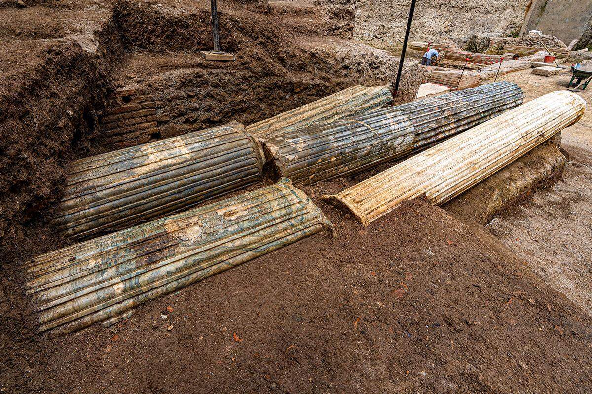 Marble columns found at the site of the theater