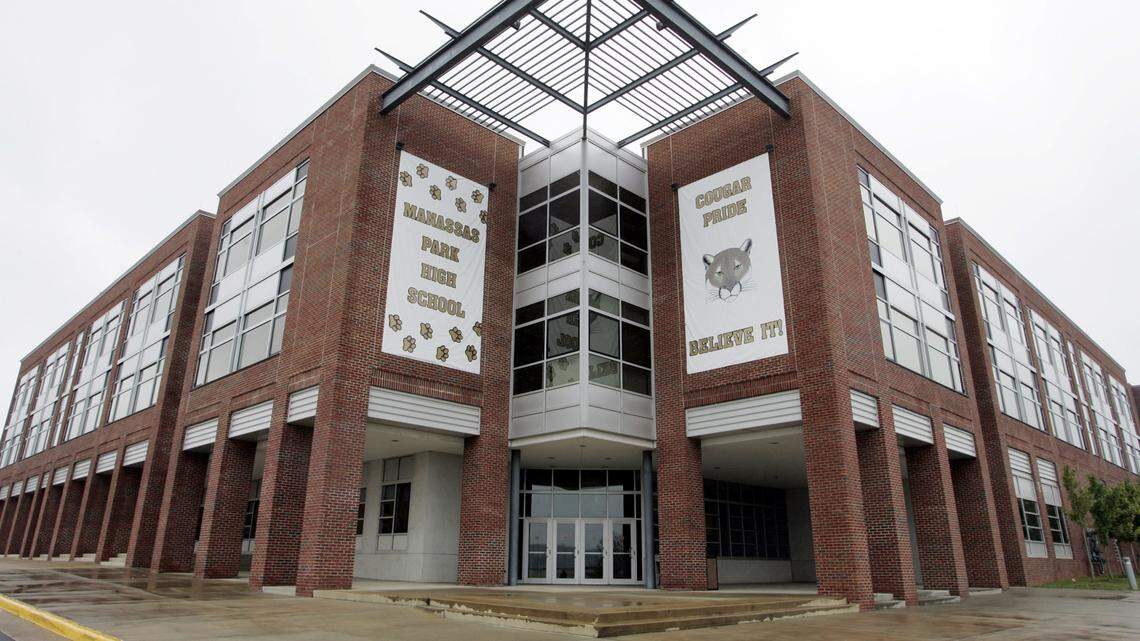 Manassas Park High School is seen in Manassas, Va., in 2005. A fight between two students escalated when other students joined in on March 23. Now, seven students have been charged, police say.