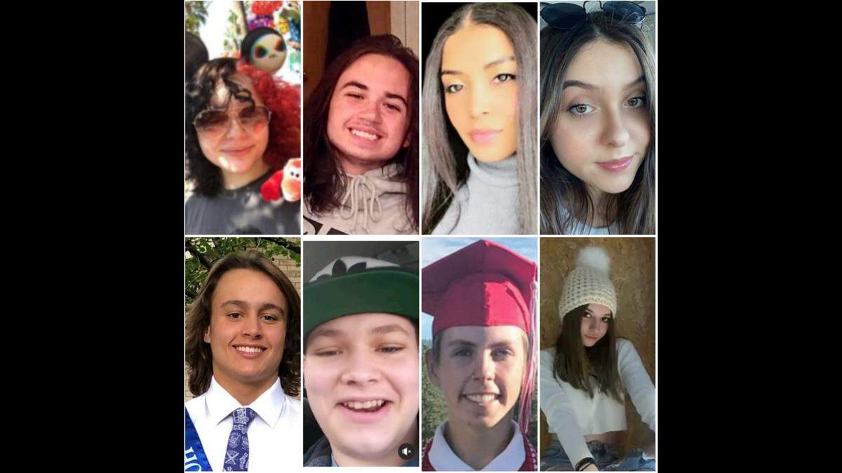 The families of 8 teens and young adults who died after taking fentanyl-laced pills purchased through Snapchat are suing the platform. The people who died are pictured above (left to right, top to bottom) Ava Sorenson, 17; Michael Stabile, 15; Ciara Gilliam, 22; Emily Taylor, 17; Max Osterman, 18; Manuel “Manny” Navarro, 17; Cody Mehlos, 21; and Finale Jaeger, 18.