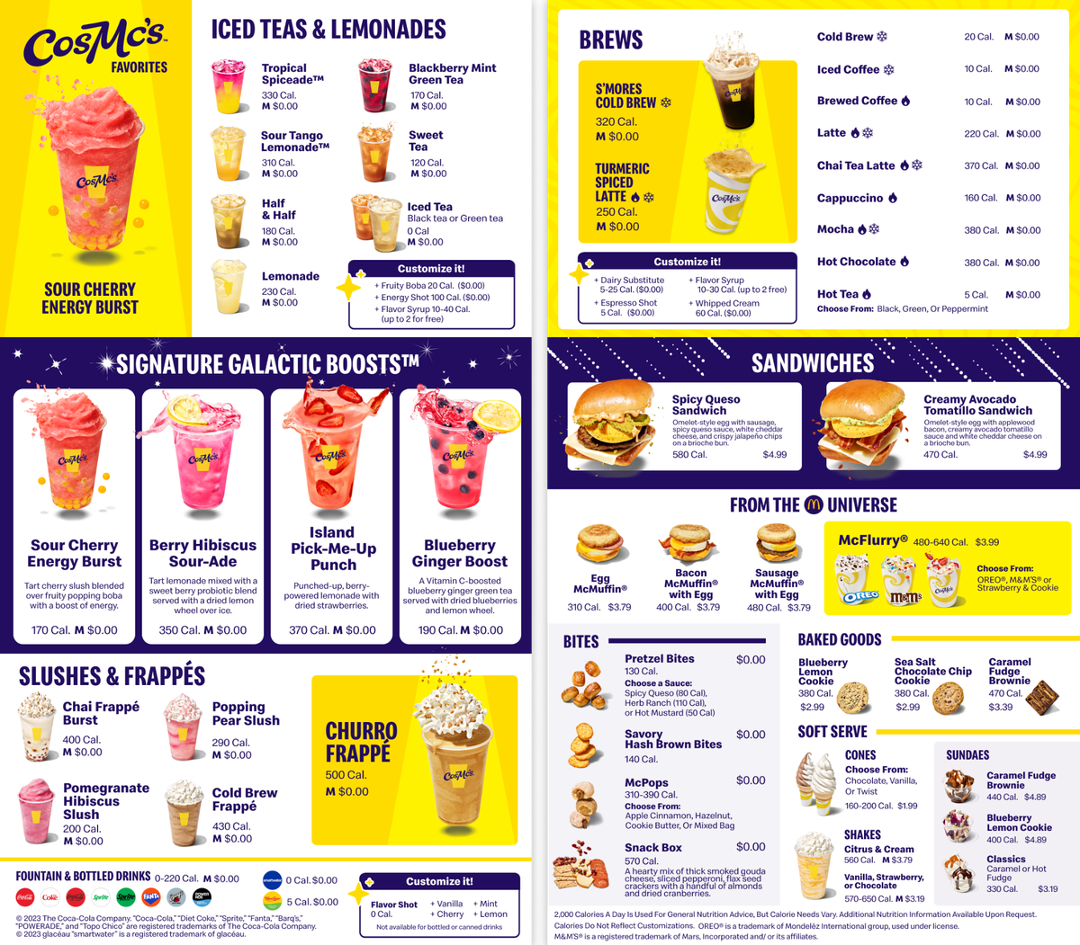 The CosMc’s menu includes a variety of drinks, sandwiches and other treats.