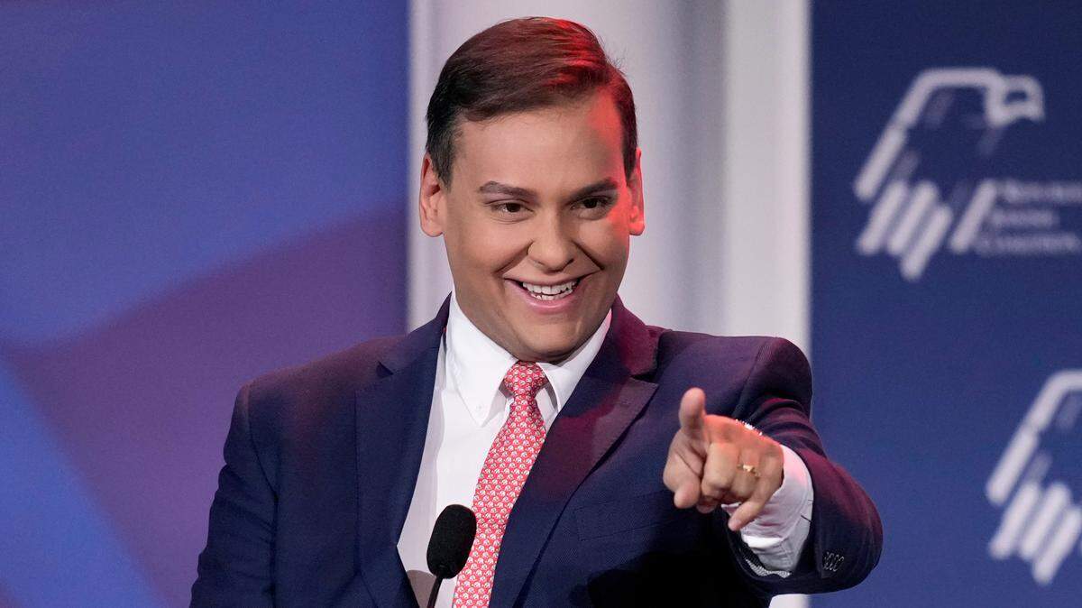 Rep.-elect George Santos, R-New York, speaks at an annual leadership meeting of the Republican Jewish Coalition Saturday, Nov. 19, 2022, in Las Vegas. (AP Photo/John Locher)