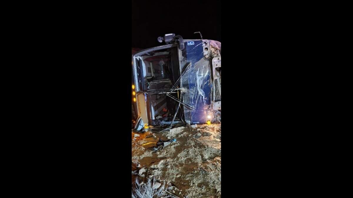 A Greyhound bus heading to Las Vegas overturned with 37 people on board, Utah Department of Public Safety said.
