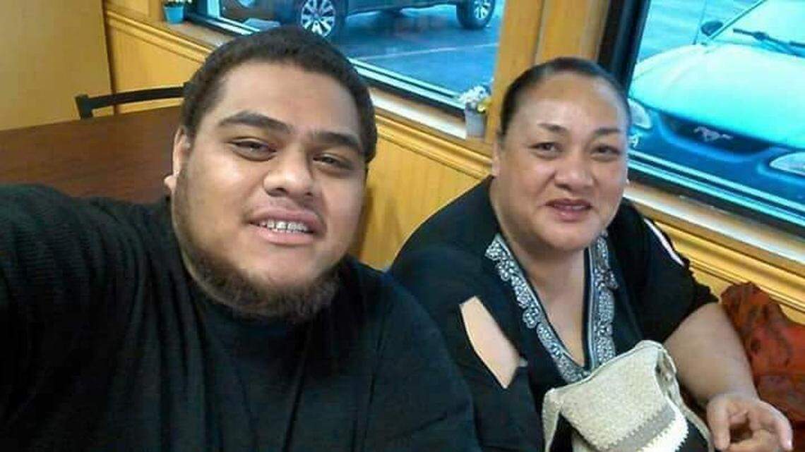 Lolo Soakai and his mother. Soakai was killed when a car fleeing a police chase crashed into him while he was standing outside a taco truck in Oakland, a lawsuit says.