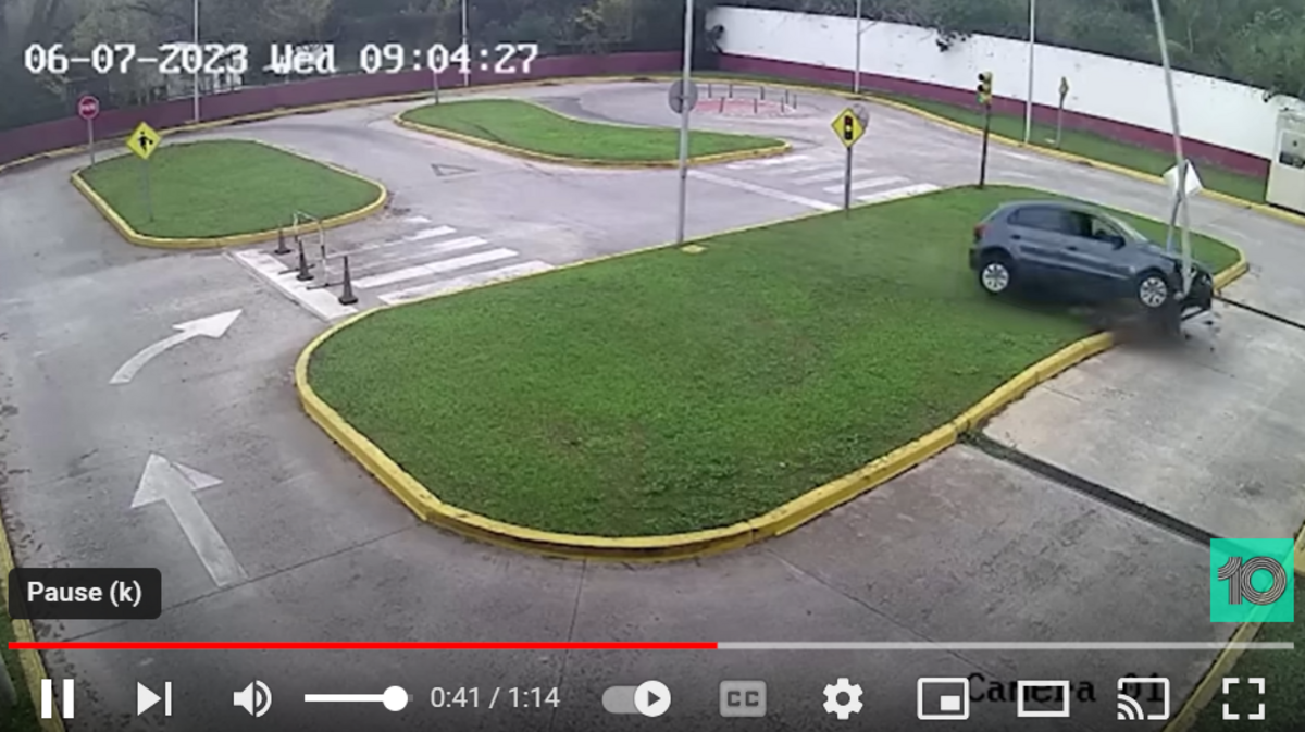 A 63-year-old woman was injured during a catastrophic driving test in Argentina, according to video.