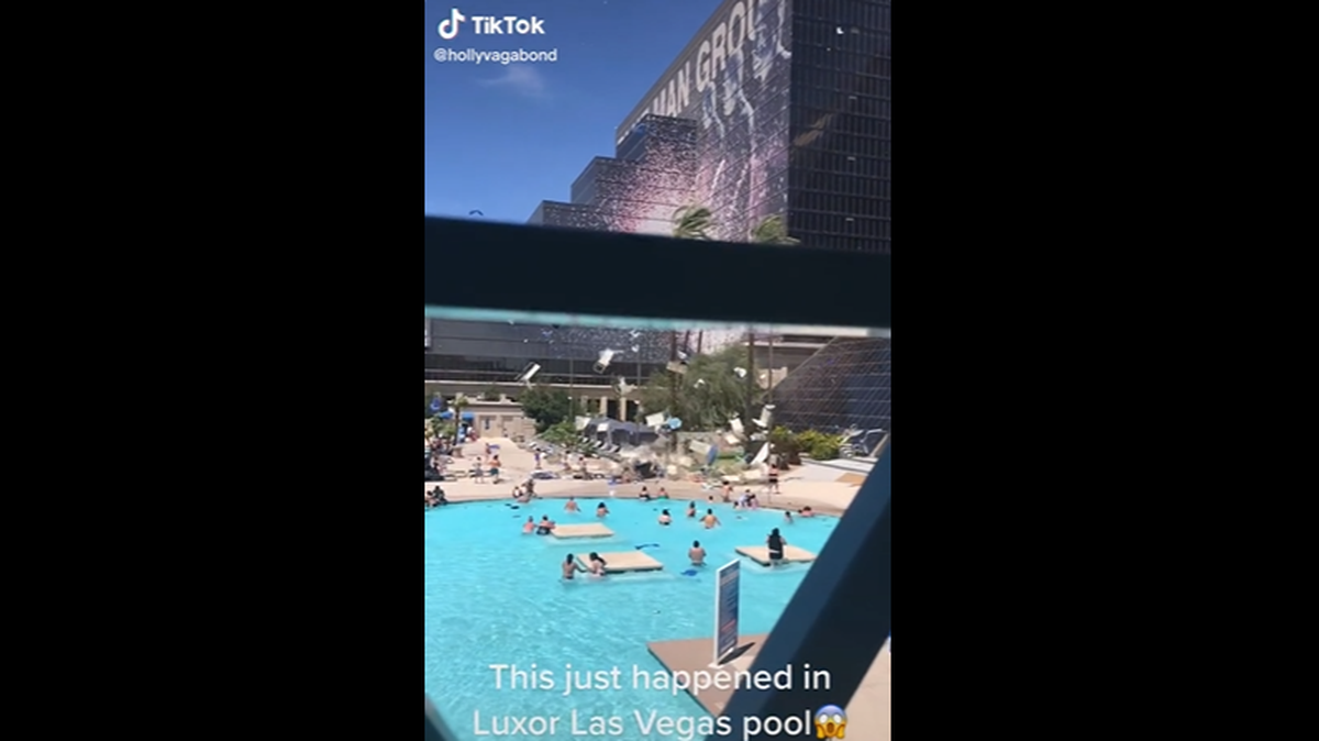 A dust devil ran through the Luxor Las Vegas hotel pool, video shows.