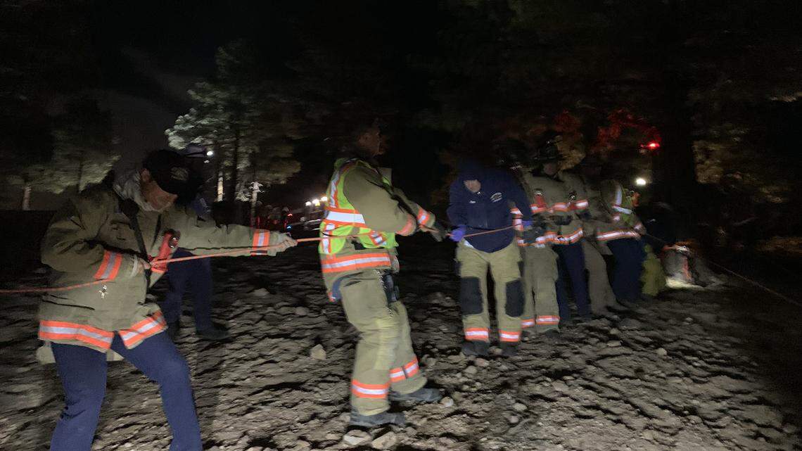 Firefighters helped pull a woman to safety after she was found on a steep slope in Nevada.