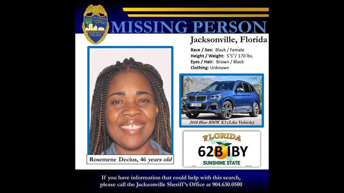 Rosemene Decius was found dead in the trunk of a car after she was reported missing, Florida cops said.