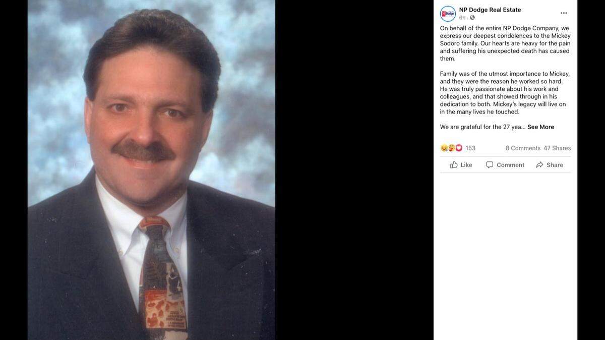 Omaha, Nebraska, real estate agent Michael “Mickey” Sodoro was killed showing a rental home property, authorities say. Screengrab from NP Dodge Real Estate on Facebook.