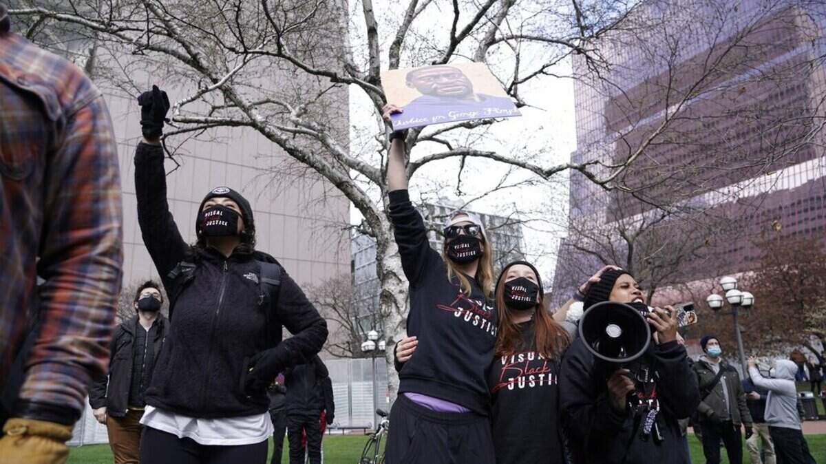 People cheer after a guilty verdict was announced at the trial of former Minneapolis police Officer Derek Chauvin for the 2020 death of George Floyd, Tuesday, April 20, 2021, in Minneapolis, Minn. Former Minneapolis police Officer Derek Chauvin has been convicted of murder and manslaughter in the death of Floyd. (AP Photo/Morry Gash)