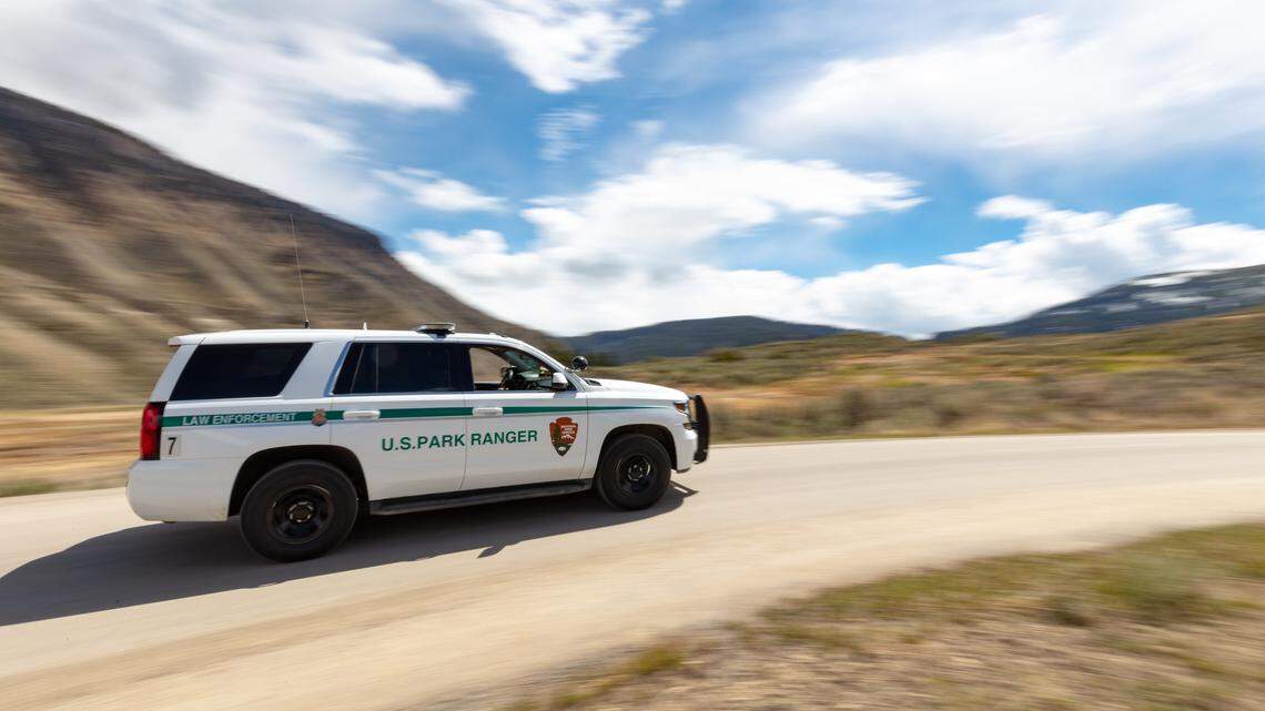 Park ranger vehicle in Mammoth Hot Springs