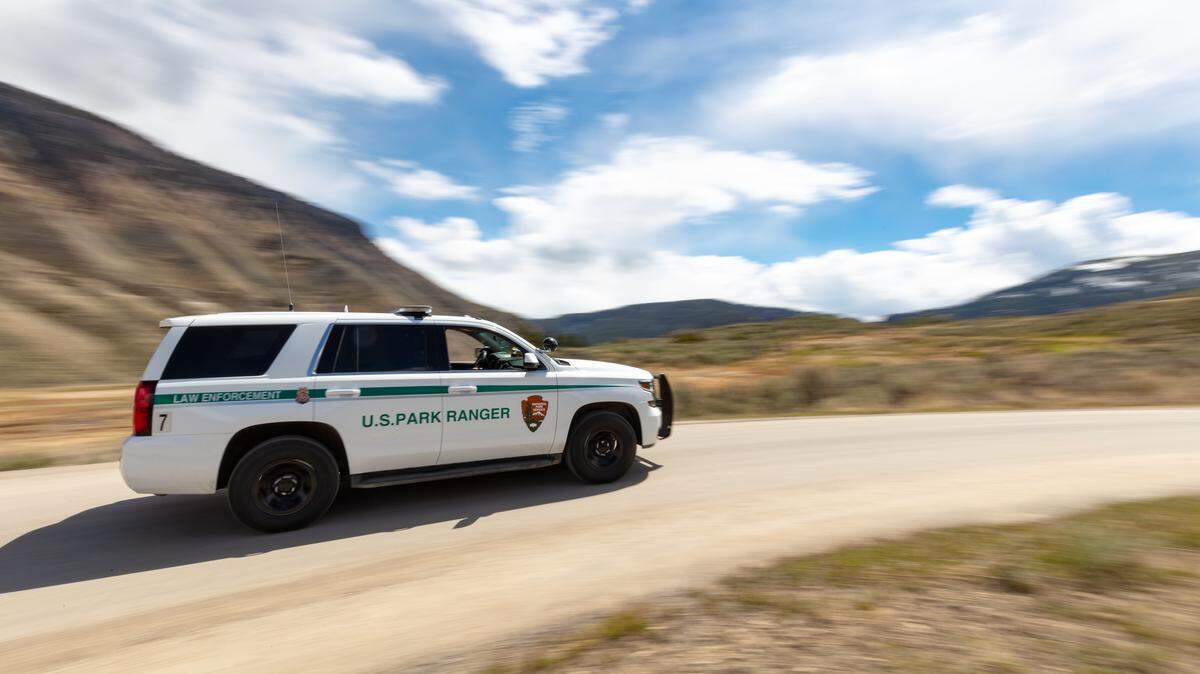 Park ranger vehicle in Mammoth Hot Springs