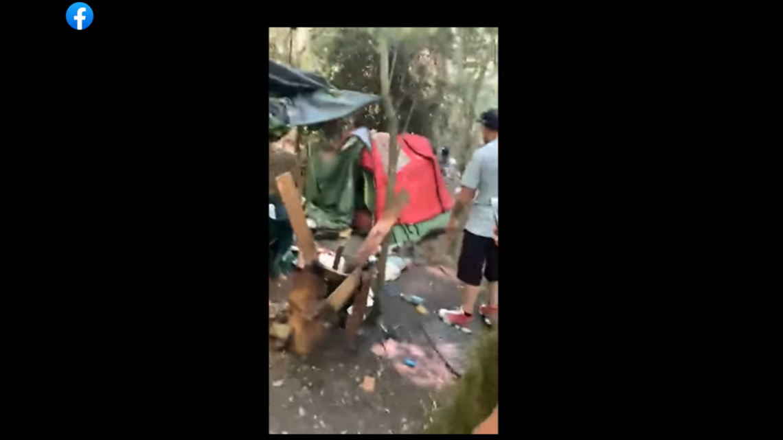 Videos show men “brutally” attacking people at a homeless camp while others stand by, cheering and filming, according to a South Carolina sheriff’s department.