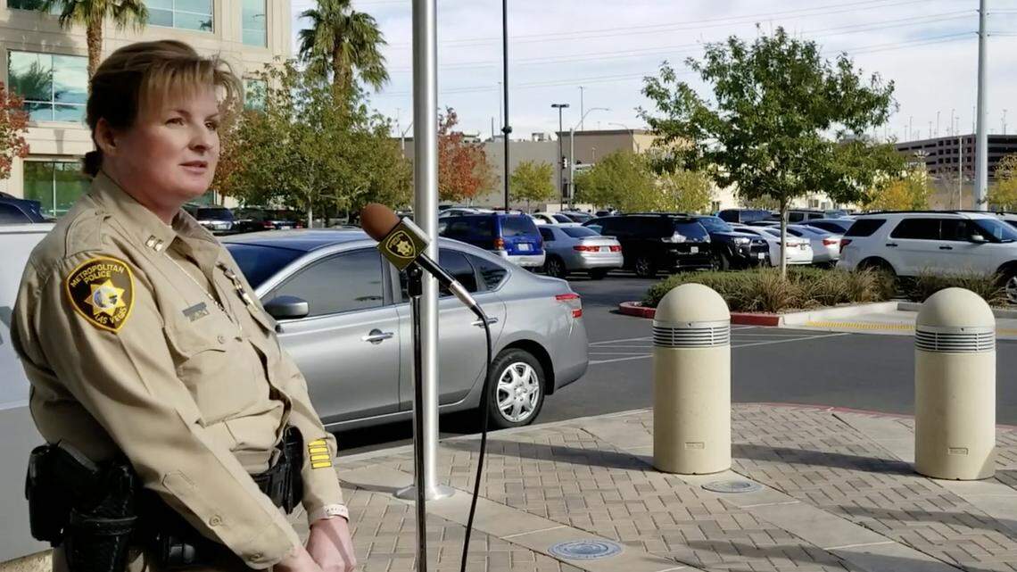 Las Vegas Metropolitan Police Department Capt. Nichole Splinter speaks at a press conference Wednesday about the attempted kidnapping arrest from Monday.