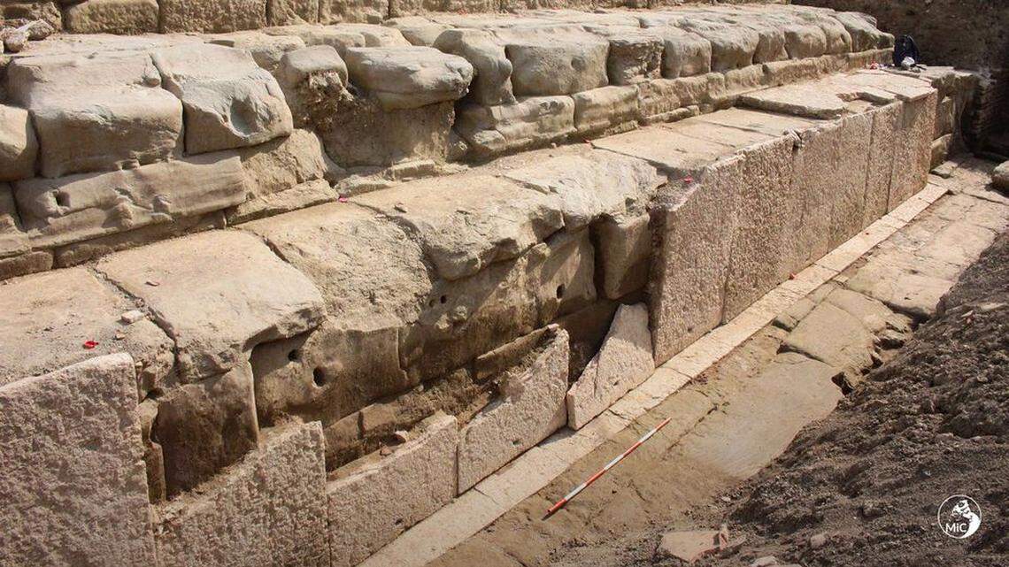 The sandstone structure dates to approximately the first century B.C., experts said.
