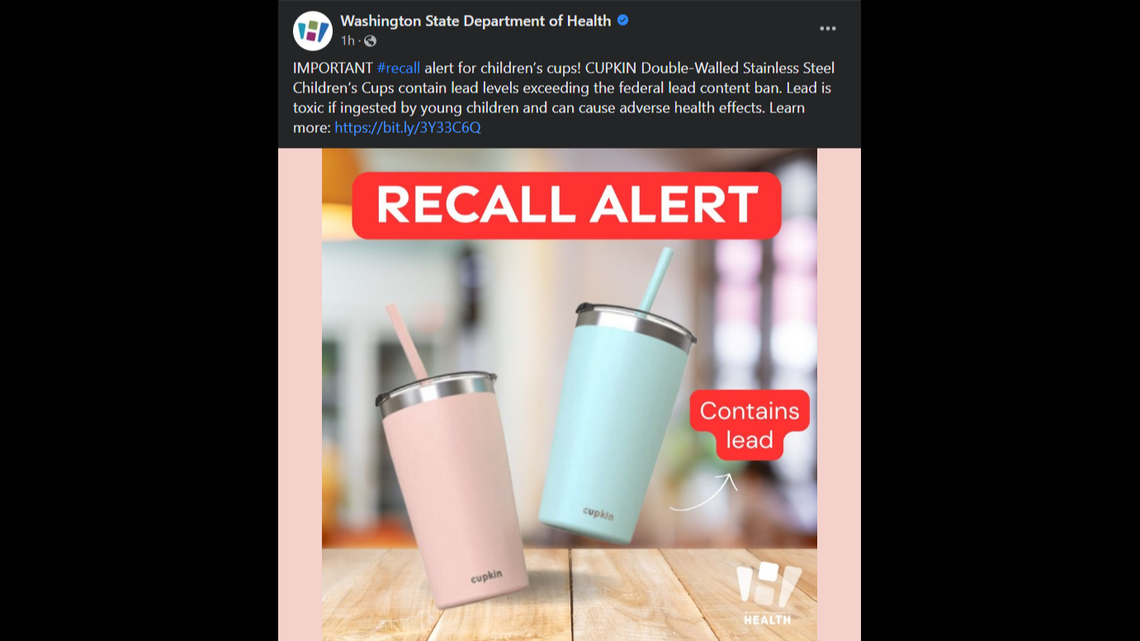 The 8 ounce and 12 ounce children’s Cupkin double-walled stainless steel cups were the subject of a July 20 recall, the company said.